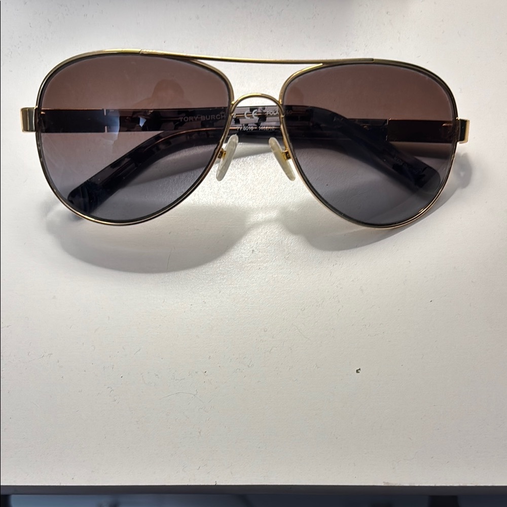 Tory Burch Gold and Brown Aviator Sunglasses